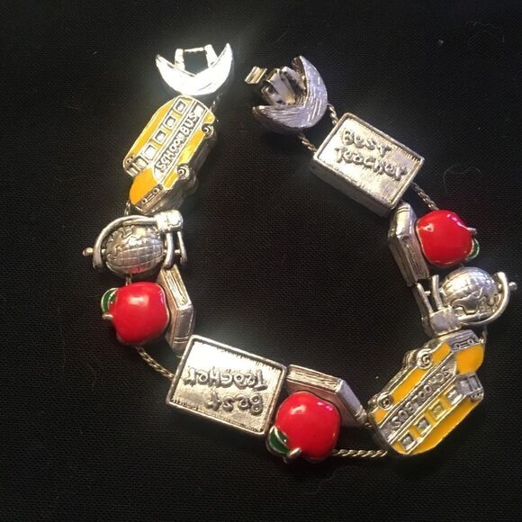 School Days 6 1/2”  Metal Charm Bracelet - Picture 1 of 6